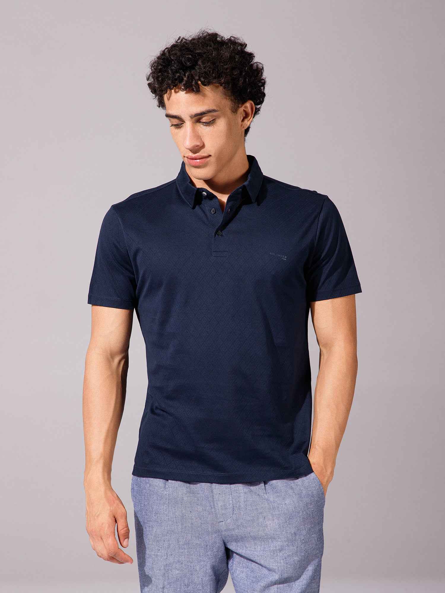 Navy Jacquard Polo Shirt - Stylish Comfort for Every Occasion