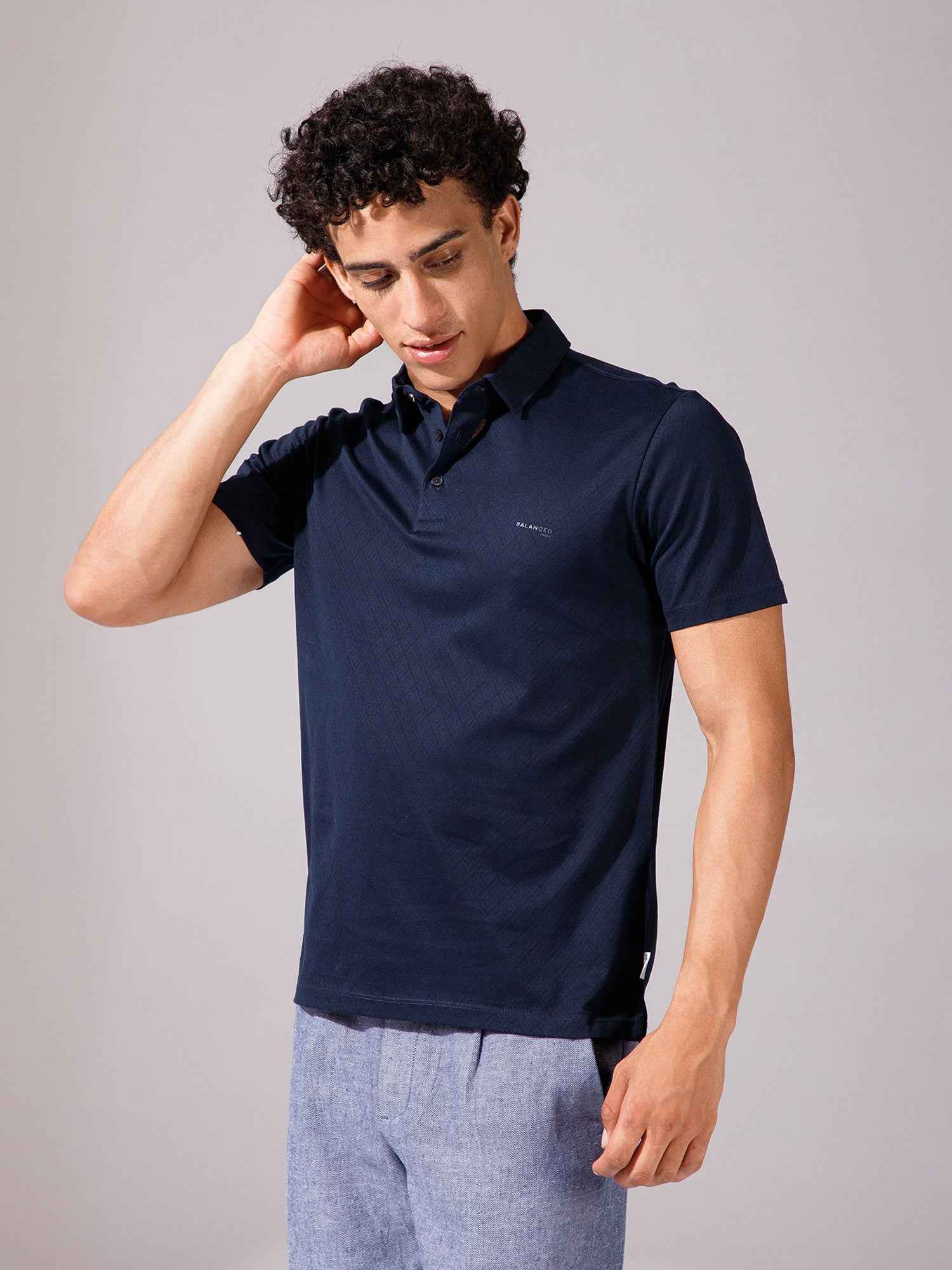 Navy Jacquard Polo Shirt - Stylish Comfort for Every Occasion