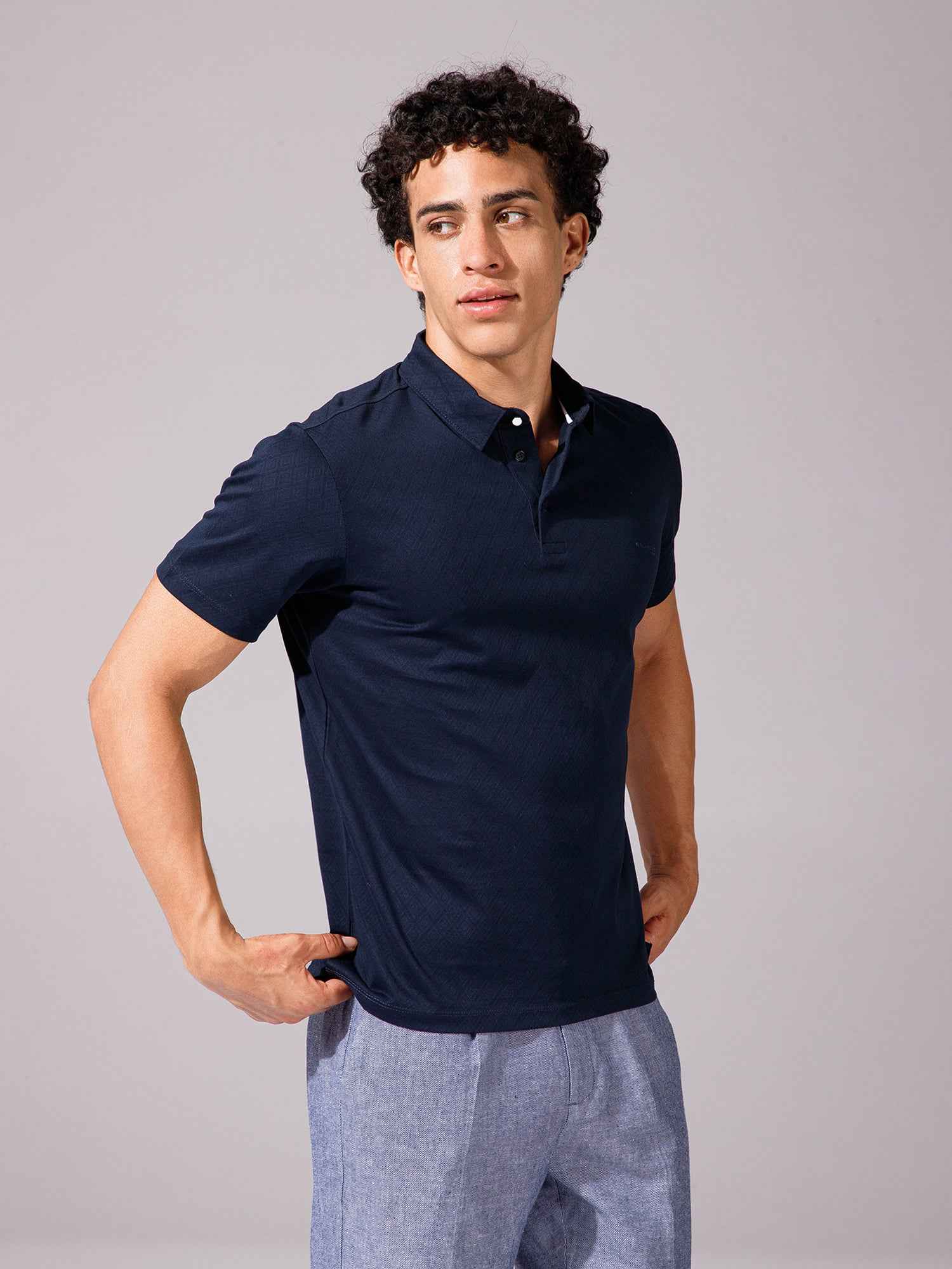 Navy Jacquard Polo Shirt - Stylish Comfort for Every Occasion
