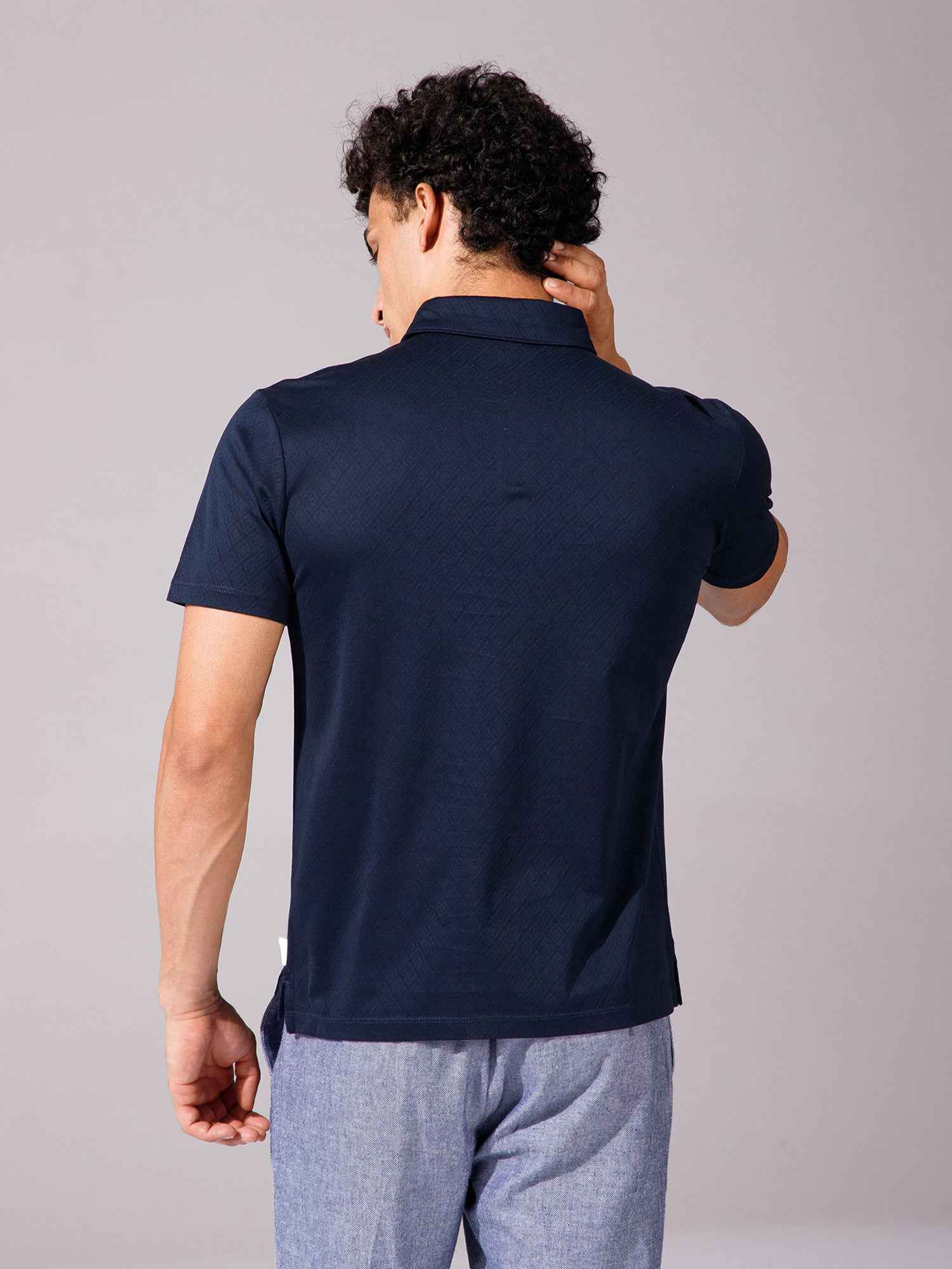 Navy Jacquard Polo Shirt - Stylish Comfort for Every Occasion