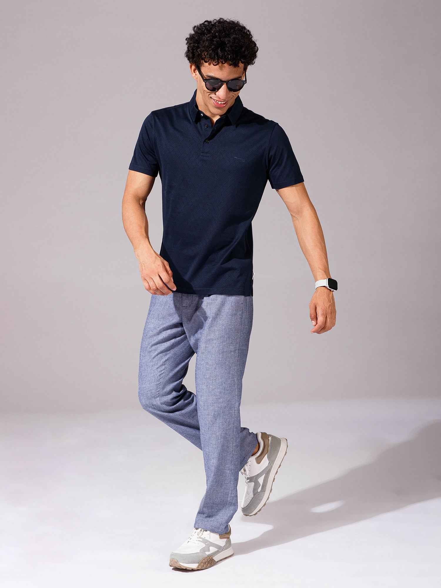 Navy Jacquard Polo Shirt - Stylish Comfort for Every Occasion
